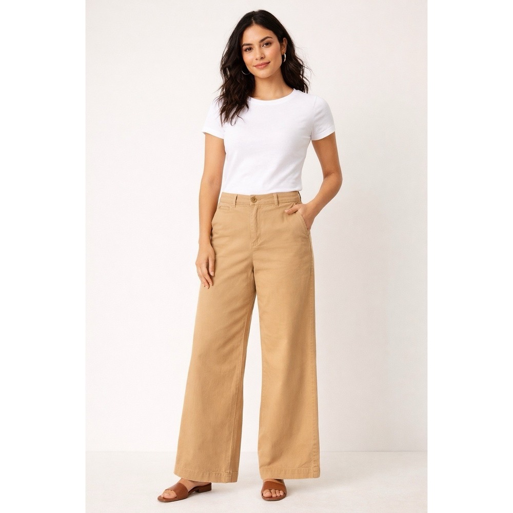 Ann Taylor LOFT Monroe Wide Leg Pants  Beige Women 12 Preppy Comfortable Stretch